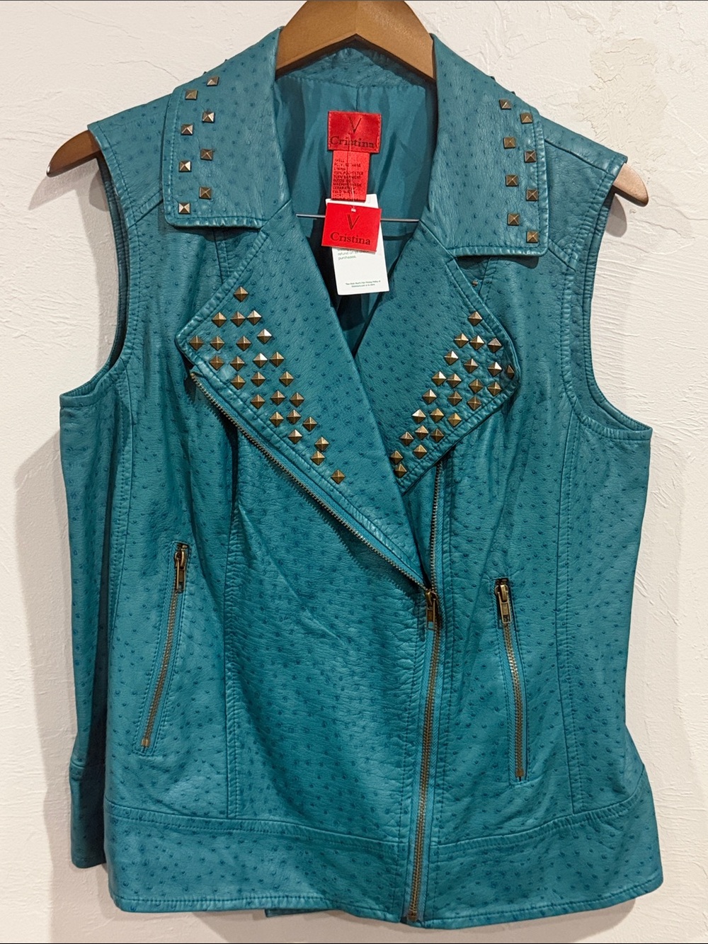 Christina Teal Studded Moto Vest